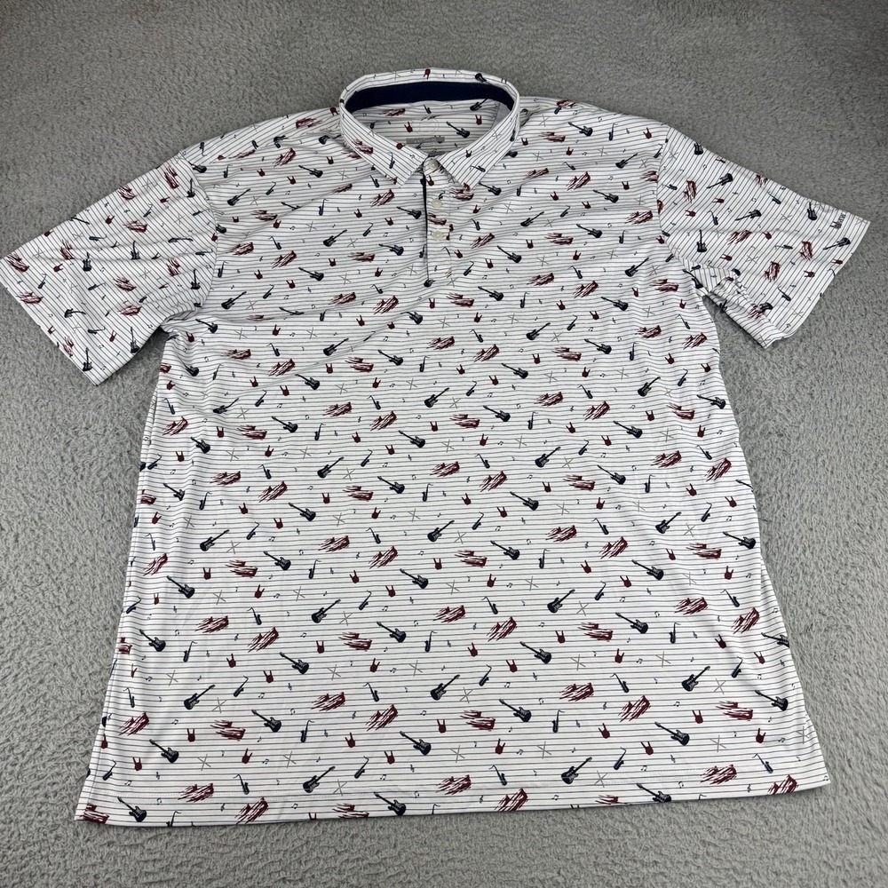 Swannies Golf‎ Polo Shirt Mens 2xl Xxl White Music Guitar Print BMW Championship